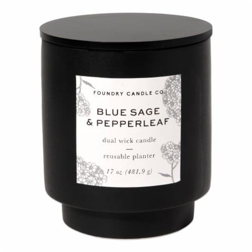 Foundry Candle Co. Blue Sage & Pepperleaf Scented Jar Candle Perspective: front