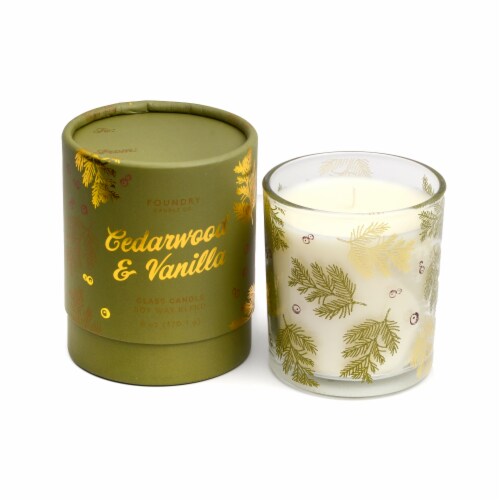Foundry Candle Co. Cedarwood & Vanilla Glass Candle Perspective: front