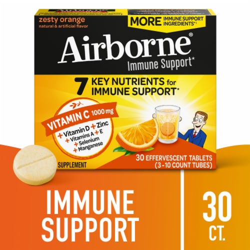 Airborne Immune Support Vitamin C Zesty Orange Effervescent Tablets Perspective: front