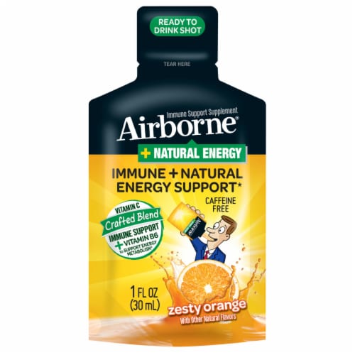 Airborne + Natural Energy Zesty Orange Ready To Drink Shot Perspective: front
