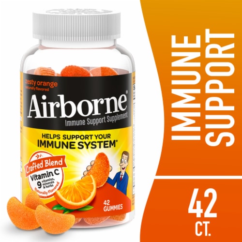 Airborne Immune Support Vitamin C Zesty Orange Gummies Perspective: front