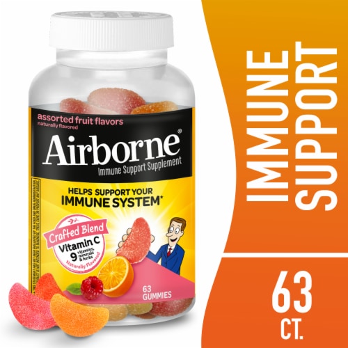 Airborne Immune Support Assorted Fruit Flavored Gummies Perspective: front