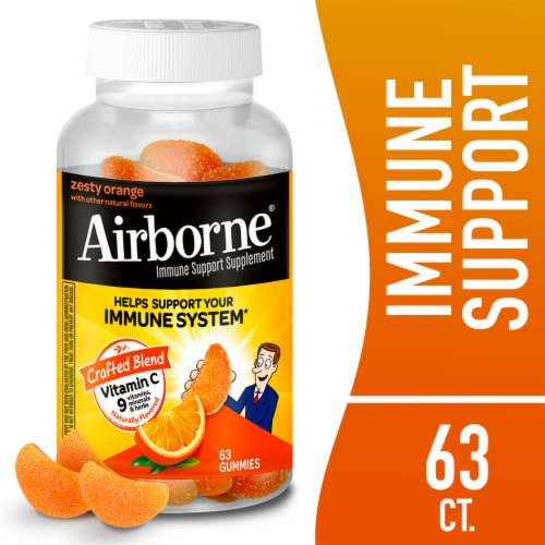 Airborne Immune Support Zesty Orange Gummies Perspective: front
