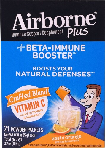 Airborne Plus Zesty Orange Beta-Immune Booster Powder Packets Perspective: front