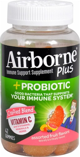 Airborne Plus Probiotic Assorted Fruit Flavors Immune Support Supplement Gummies Perspective: front