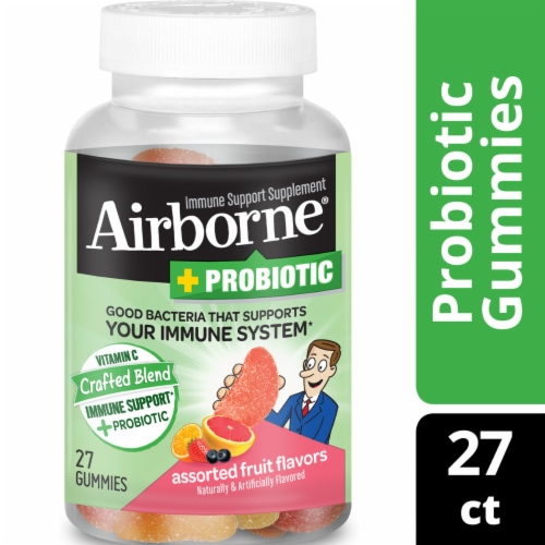 Airborne + Probiotic Assorted Fruit Flavors Immune Support Gummies Perspective: front