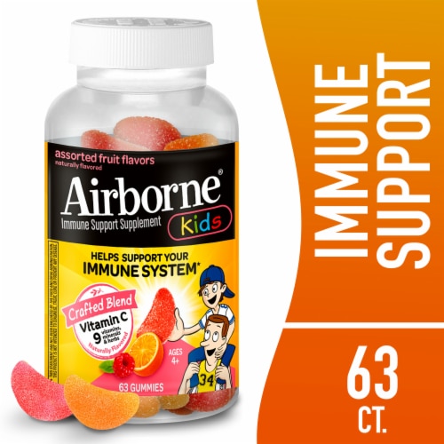 Airborne Kids Immune Support Assorted Fruit Flavor Gummies Perspective: front
