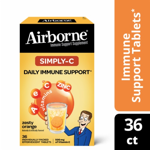 Airborne® Simply-C Zesty Orange Immune Support Tablets Perspective: front