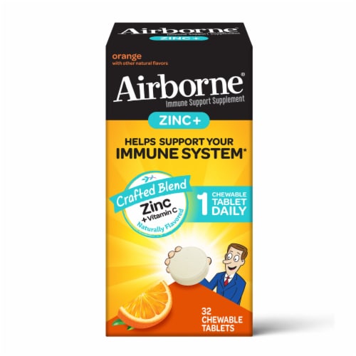 Airborne Orange Zinc + Vitamin C Immune Support Chewable Tablets Perspective: front