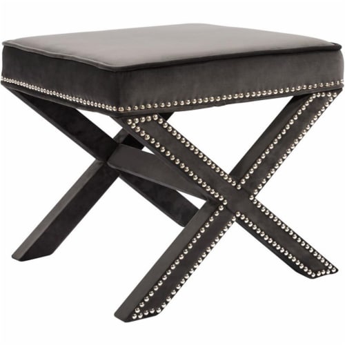 Meridian Furniture Nixon Contemporary Velvet Ottoman/Bench in Gray Perspective: front
