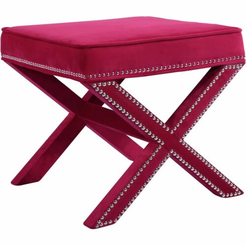 Meridian Furniture Nixon Contemporary Velvet Ottoman Bench in Pink
