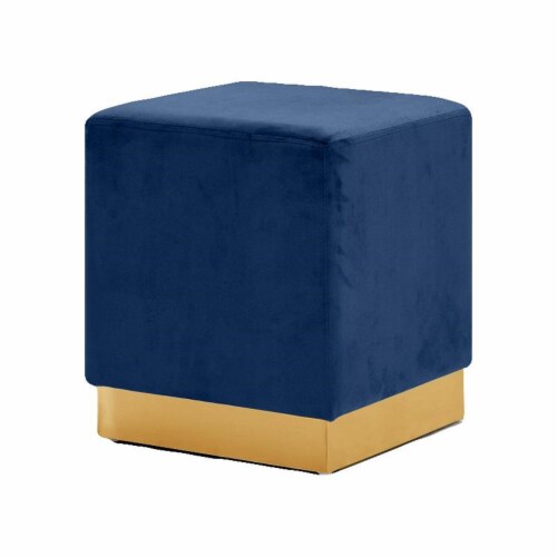 Meridian Furniture Jax Contemporary Velvet Ottoman/Stool in Navy Perspective: front