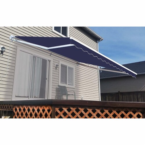 ALEKO Retractable Motorized 10 x 8 Feet Home Patio Canopy Awning Sunshade Blue Perspective: front