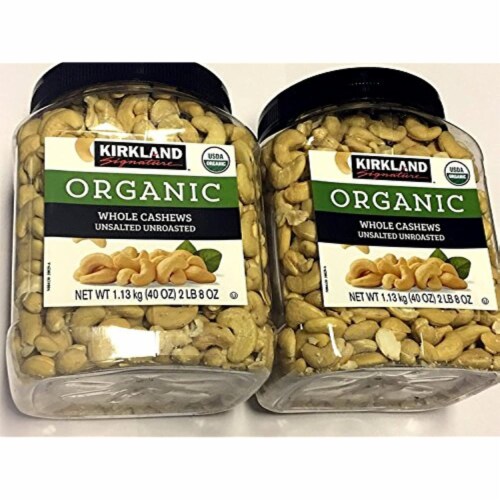 Kirkland Signatures Organic Whole Cashews Unsalted Unroasted - 2 Lb 8 Oz (2 Pack) Perspective: front