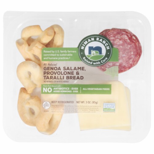 Niman Ranch Genoa Salame Provolone & Taralli Bread Snack Pack Perspective: front