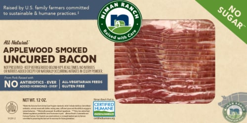 Niman Ranch No Sugar All Natural Uncured Applewood Smoked Bacon Perspective: front