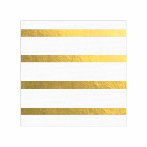 White with Gold Stripes Paper Beverage/Cocktail Napkins (600 Napkins) Perspective: front