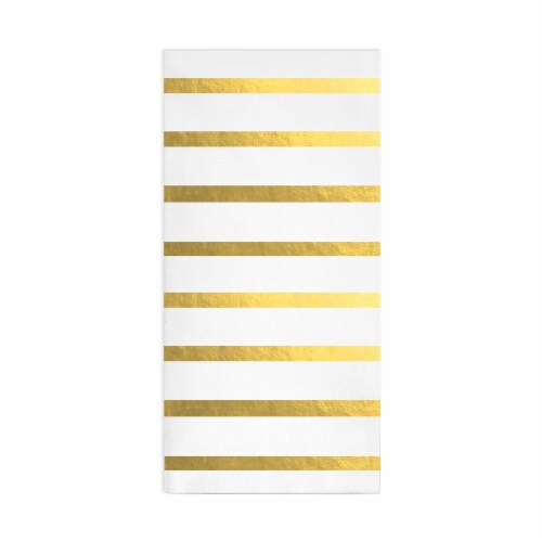 600 Napkins - White with Gold Stripes Paper Dinner Napkins Perspective: front
