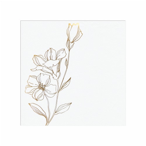 White with Gold Antique Floral Paper Beverage/Cocktail Napkins (600 Napkins) Perspective: front