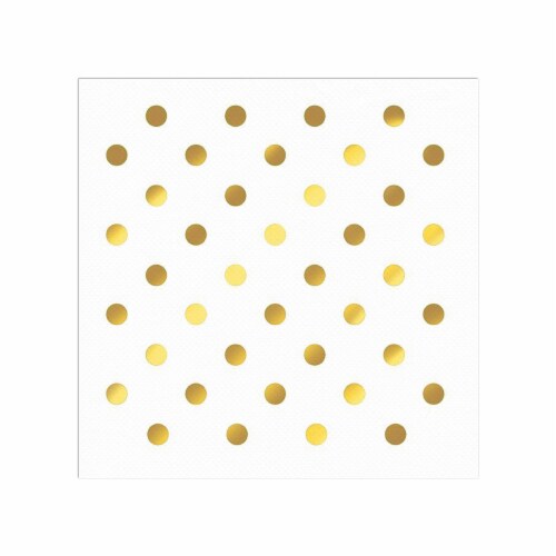 600 Napkins - White with Gold Dots Paper Beverage/Cocktail Napkins Perspective: front