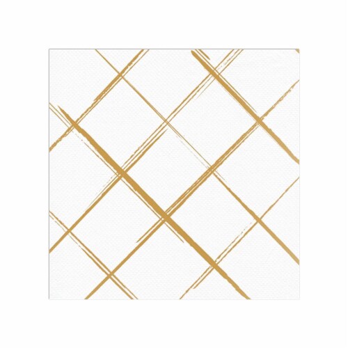 600 Napkins - White with Gold Diamond Paper Beverage/Cocktail Napkins Perspective: front