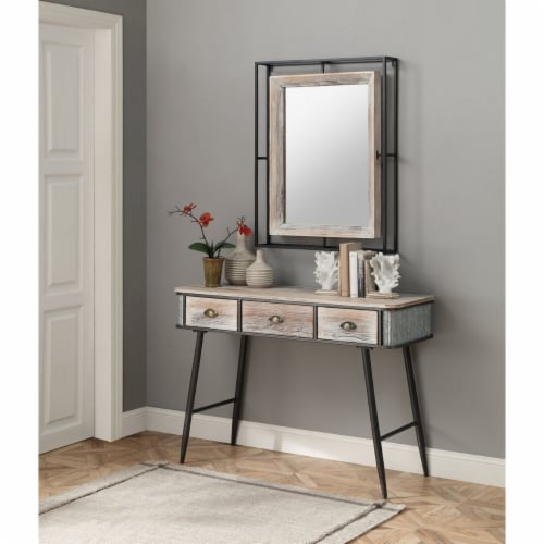 Alta Collection Desk/Entry Table With 3 Drawers/Washed Fir Wood W/Gray