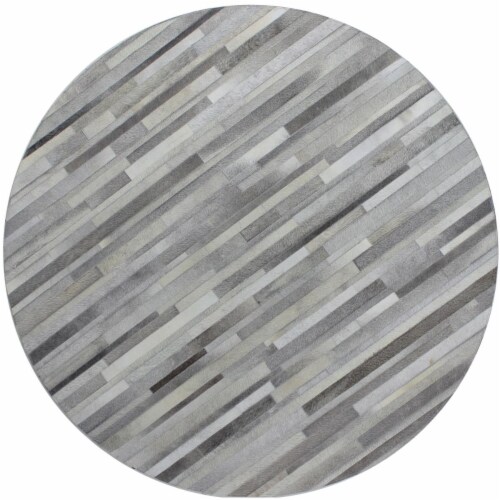 Bashian H112-GY-6 RND-RH16 Santa Fe Collection Striped Contemporary Leather Hand Stitched Rou Perspective: front