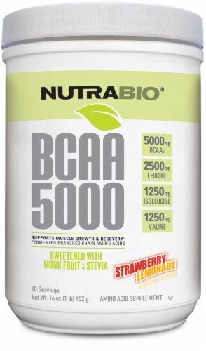 NutraBio BCAA Natural Powder - Strawberry Lemonade Perspective: front