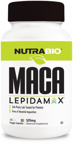 NutraBio® Maca (Lepidamax) Vegetable Capsules Perspective: front