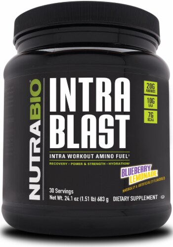 NutraBio® Intra Blast Blueberry Lemonade Flavored Workout Amino Fuel Perspective: front