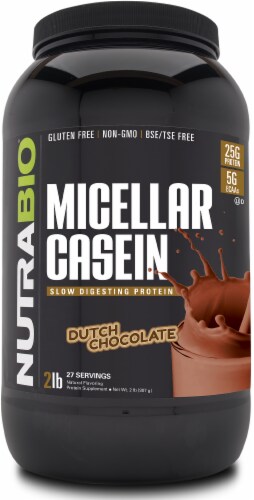 NutraBio® Micellar Casein Dutch Chocolate Flavored Protein Supplement Perspective: front