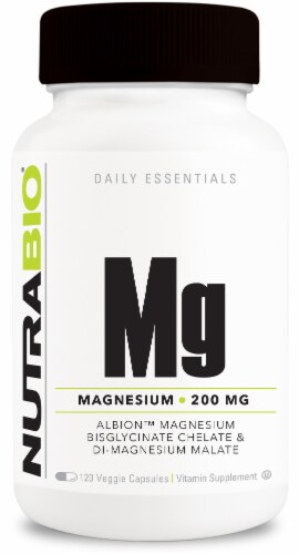 NutraBio Daily Essentials Magnesium 200mg Veggie Capsules Perspective: front