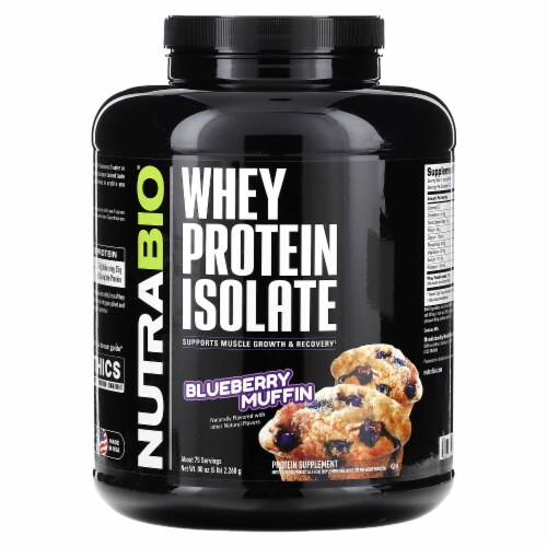 NutraBio Whey Protein Isolate Blueberry Muffin 5 lb (2 - 268 g) Perspective: front