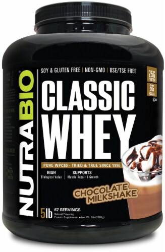 NutraBio® Classic Whey Chocolate Milkshake Flavored Protein Supplement Perspective: front