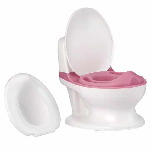 Costway Kids Realistic Potty Training Transition Toilet w/ Flushing Sound Lighting Pink\ Perspective: front