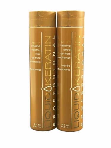 Liquid Keratin De Frizz Shampoo & De Frizz Conditioner Set 8 OZ Each Perspective: front