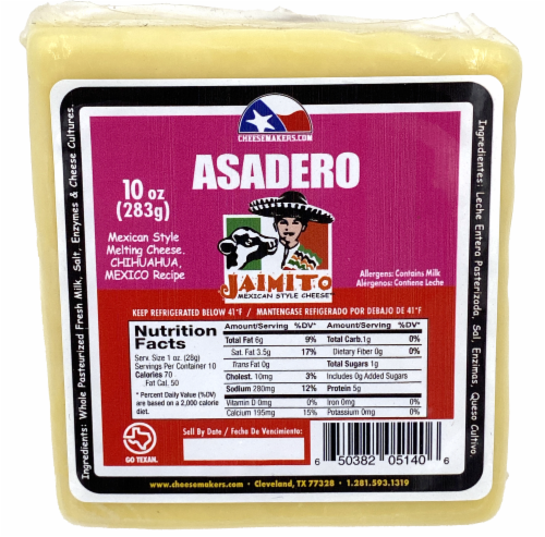 Cheesemakers Asadero Jaimito Mexican Style Block Cheese Perspective: front