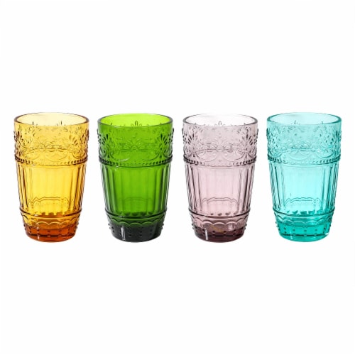 Vintage Style Colored Glass Water Goblet Set of 4 Multi Colors