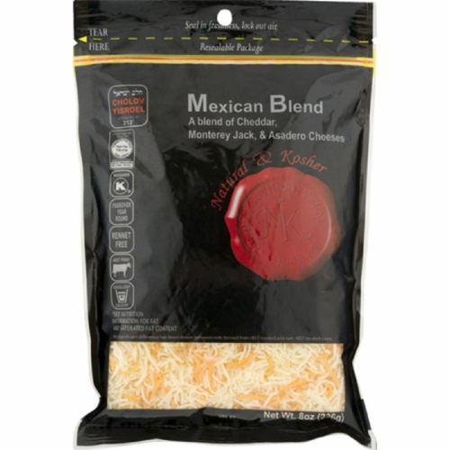 Natural & Kosher Shredded Mexican Blend Cheese Perspective: front