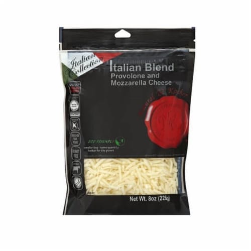 Natural & Kosher Italian Blend Shredded Provolone & Mozzarella Cheese Perspective: front