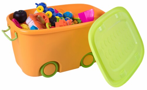 Stackable Toy Storage Box with Wheels Large Orange Perspective: front