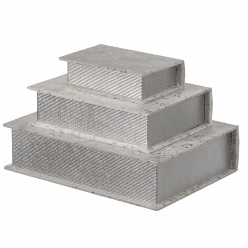 Set of 3 Velvet Vintage Storage Wooden Antique Classic Decorative Book Box Holder Perspective: front