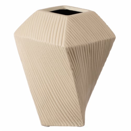Decorative Ceramic Square Twisted Centerpiece Table Vase beige Perspective: front