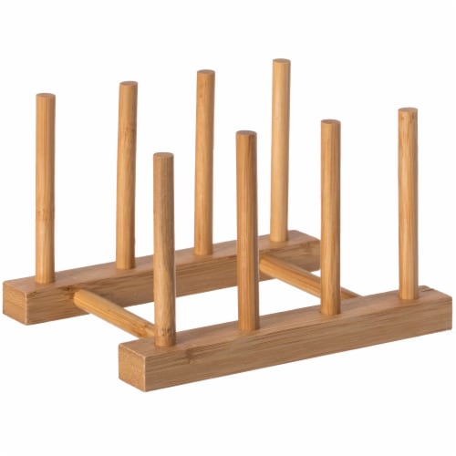 Set of 2 Bamboo Wooden Dish Drainer Rack, Plate Rack, And Drying