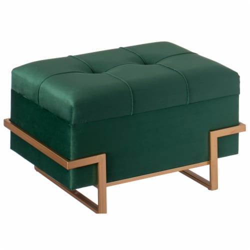 Rectangle Velvet Storage Ottoman Stool Box with Abstract Gold Legs Green Small Green Fred Meyer