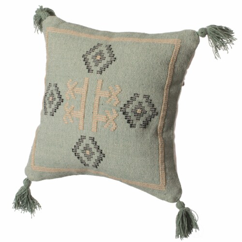 Cotton Throw Pillow Cover with Tribal Aztec Design and Tassel Corners with Filler Green Green with Filler Smith s Food and Drug