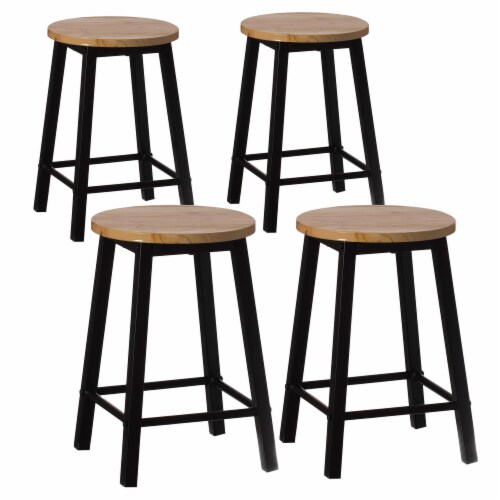 Set of 4 17.5 Inch Rustic Round Wood Counter Height Bar Stool with Footrest and Steel Frame Set of 4 Small City Market