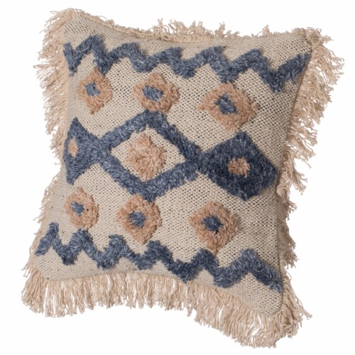16 Handwoven Cotton Silk Throw Pillow Cover with Embossed Zig Zag Blue Beige Zig Zag Cover Fred Meyer