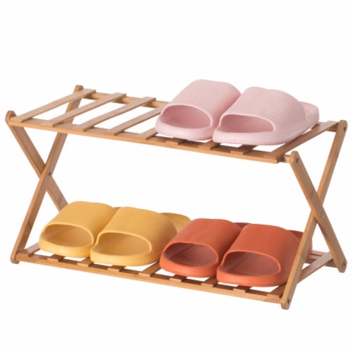 Bamboo Foldable Shoe Rack, Free Standing Shoe Organizer Storage Rack 2  tier, 2 tier - Dillons Food Stores