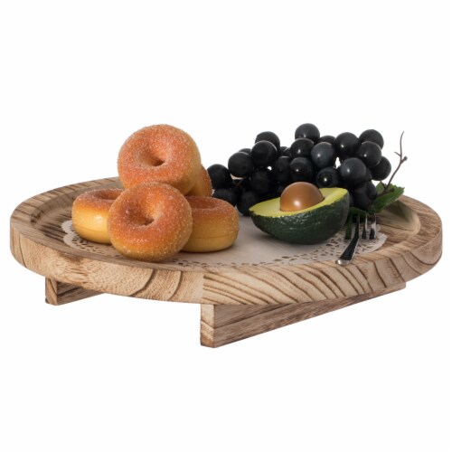 Vintiquewise QI004378 Natural Wooden Round Dish Ornament Slice Tray Table Charger with Height Perspective: front